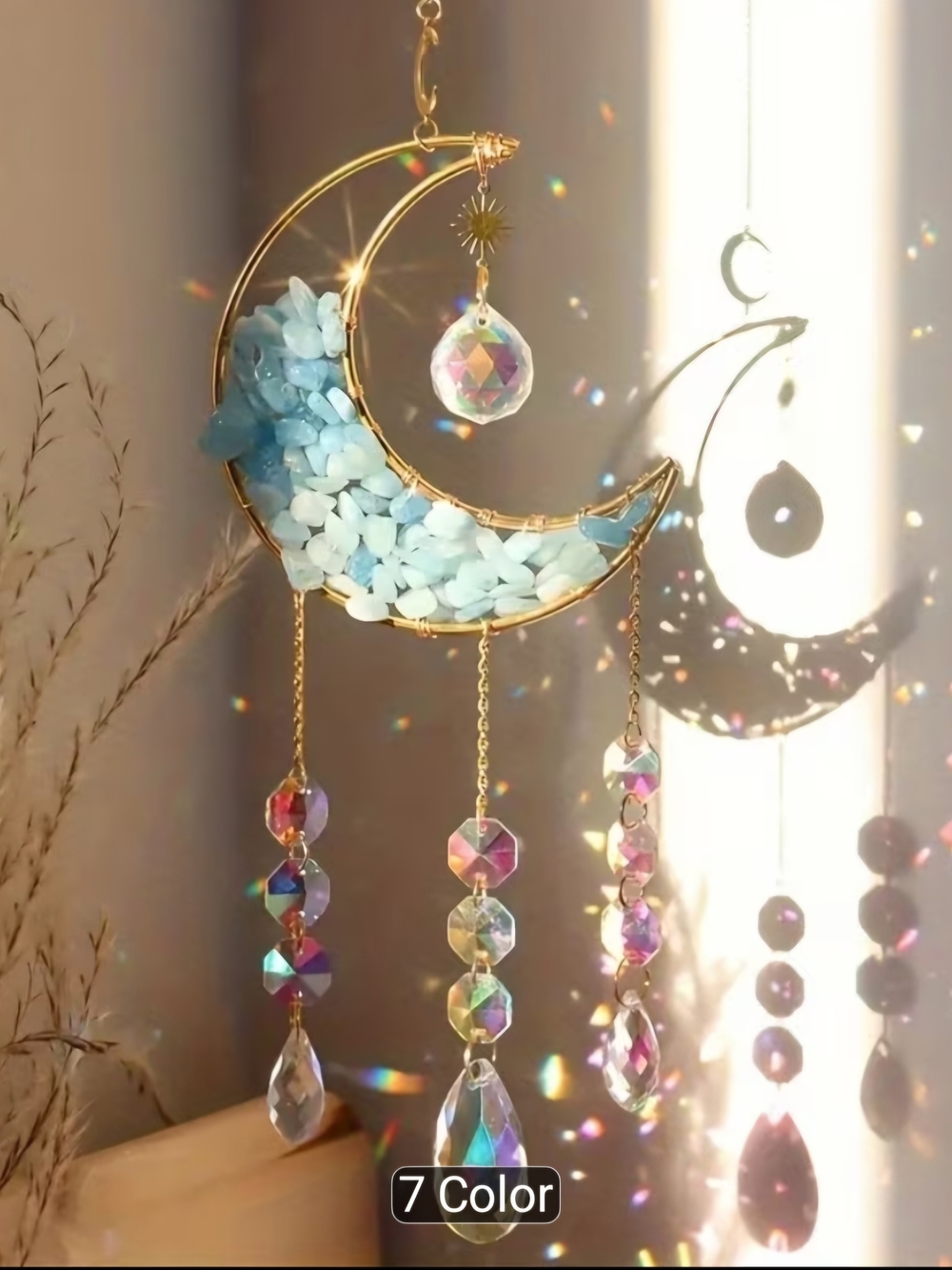 Crystal Crescent Moon Pendant Suncatcher Home Accents Wall Decor